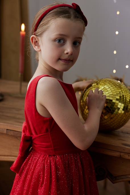 Kerstjurk van fluweel en glanzend tule voor meisjes rood+smaragdgroen - vertbaudet enfant 
