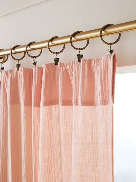Katoenen gaasbuisgordijn ecru+grijsblauw+kaneel+mokka+roze (poederkleur)+rozen+saliegroen+wit - vertbaudet enfant 