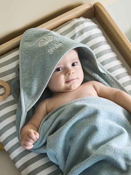 Badcape + washand personaliseerbaar Oeko-Tex® blauwgroen+framboos+medium blauw+oker+poederroze+wit+zeegroen - vertbaudet enfant 