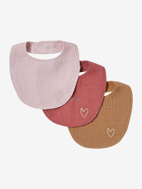 Set van 3 katoenen slabbetjes van katoengaas veel blauw+veel roze - vertbaudet enfant 