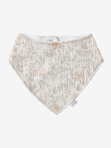 Set met 3 slabbetjes van katoengaas beige, bedrukt+ecru+grijsblauw+lichtroze+saliegroen+set groene panda+set vos+touw+veel beige+WIT - vertbaudet enfant 