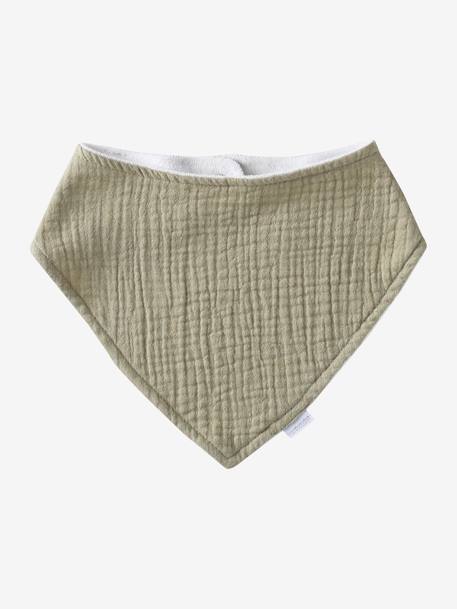 Set met 3 slabbetjes van katoengaas beige, bedrukt+ecru+grijsblauw+lichtroze+saliegroen+set groene panda+set vos+touw+veel beige+WIT - vertbaudet enfant 