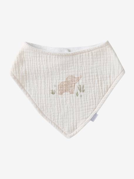 Set met 3 slabbetjes van katoengaas beige, bedrukt+ecru+grijsblauw+lichtroze+saliegroen+set groene panda+set vos+touw+veel beige+WIT - vertbaudet enfant 