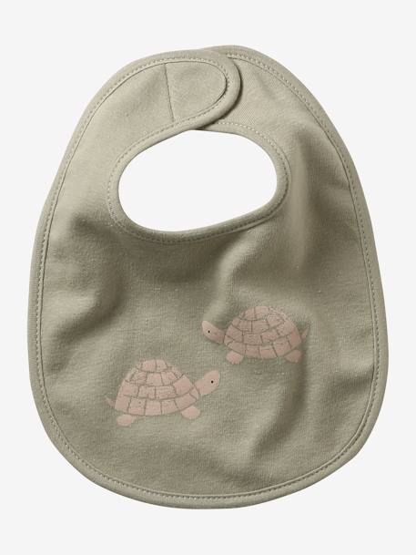 Set van 7 babyslabbetjes beige, bedrukt+blauwgroen+Egel+jungle wit+lichtroze+touw - vertbaudet enfant 