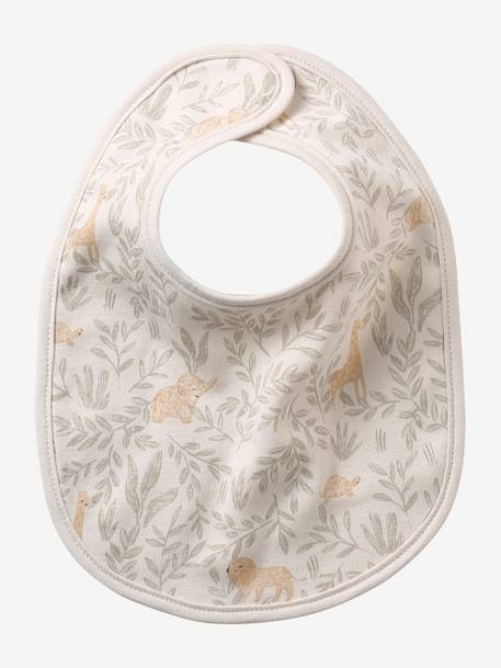 Set van 7 babyslabbetjes beige, bedrukt+blauwgroen+Egel+jungle wit+lichtroze+touw - vertbaudet enfant 