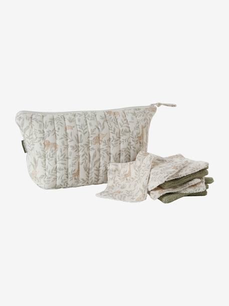 Toilettas voor kind in katoengaas beige, bedrukt+grijsblauw+print bloemen zolder+roze, bedrukt - vertbaudet enfant 