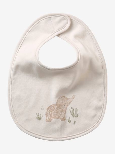Set van 7 babyslabbetjes beige, bedrukt+blauwgroen+Egel+jungle wit+lichtroze+touw - vertbaudet enfant 