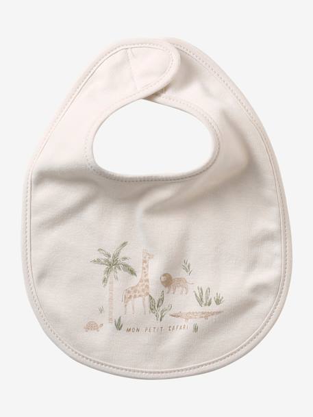 Set van 7 babyslabbetjes beige, bedrukt+blauwgroen+Egel+jungle wit+lichtroze+touw - vertbaudet enfant 