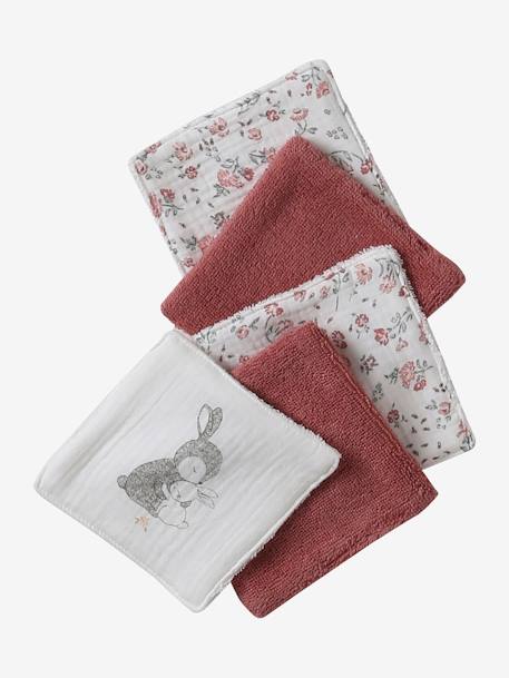 8-delige kraamcadeauset: 1 rammelaar, 1 aankleedkussen, 5 doekjes, 1 etui groen, bedrukt+okergeel+wit, bedrukt - vertbaudet enfant 