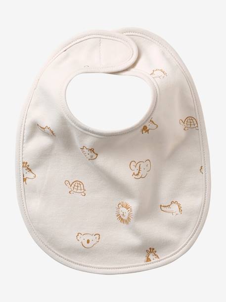 Set van 7 babyslabbetjes beige, bedrukt+blauwgroen+Egel+jungle wit+lichtroze+touw - vertbaudet enfant 