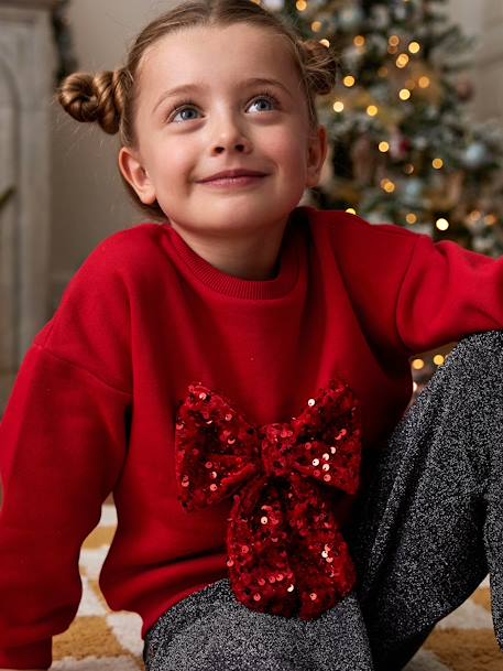 Kerstsweater voor meisjes met lovertjes antraciet+rood - vertbaudet enfant 
