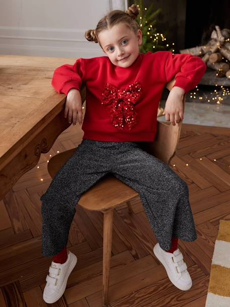 Kerstsweater voor meisjes met lovertjes antraciet+rood - vertbaudet enfant 