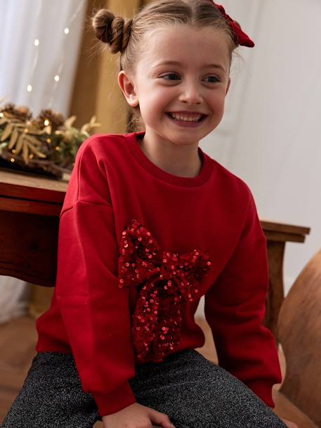 Kerstsweater voor meisjes met lovertjes antraciet+rood - vertbaudet enfant 