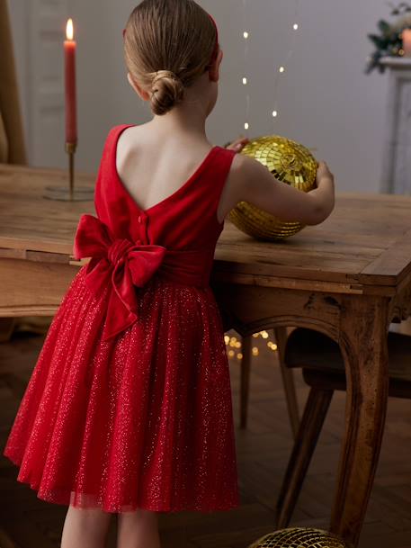 Kerstjurk van fluweel en glanzend tule voor meisjes rood+smaragdgroen - vertbaudet enfant 