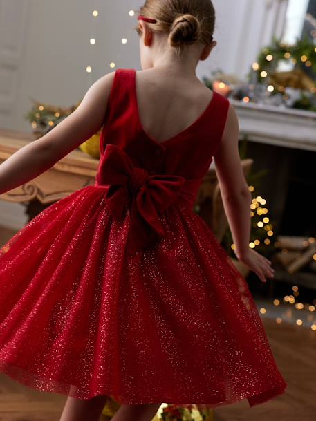 Kerstjurk van fluweel en glanzend tule voor meisjes rood+smaragdgroen - vertbaudet enfant 