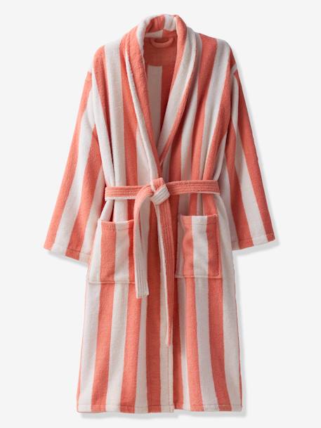 Gestreepte badjas voor volwassenen TRANSAT familie-capsulecollectie, personaliseerbaar, met gerecycled katoen blauw, gestreept+groen, gestreept+roze, gestreept - vertbaudet enfant 