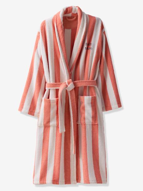 Gestreepte badjas voor volwassenen TRANSAT familie-capsulecollectie, personaliseerbaar, met gerecycled katoen blauw, gestreept+groen, gestreept+roze, gestreept - vertbaudet enfant 