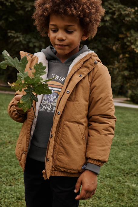 Ripstop parka met imitatiebontvoering voor jongens brons+marineblauw - vertbaudet enfant 