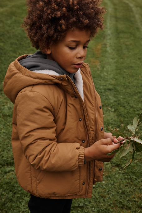 Ripstop parka met imitatiebontvoering voor jongens brons+marineblauw - vertbaudet enfant 