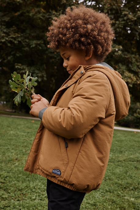Ripstop parka met imitatiebontvoering voor jongens brons+marineblauw - vertbaudet enfant 