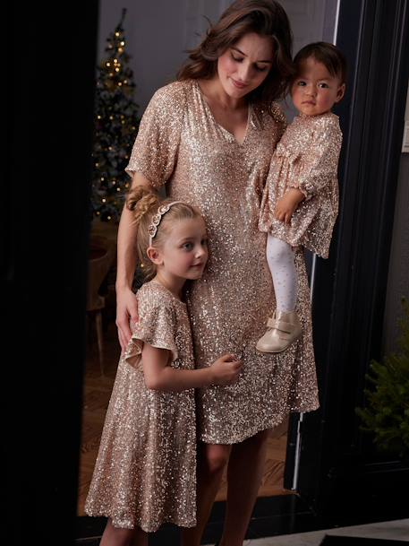 Feestelijke meisjesjurk met pailletten goud - vertbaudet enfant 