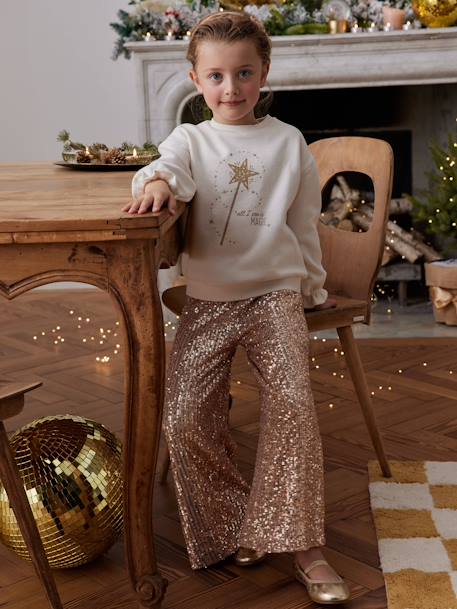 Wijde meisjesbroek met pailletten voor kerst goud - vertbaudet enfant 
