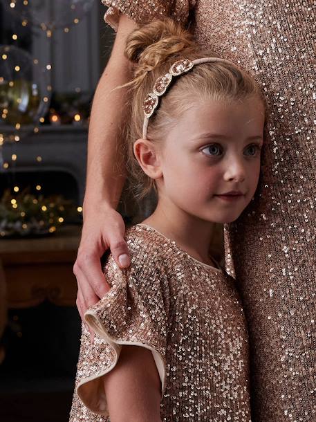 Feestelijke meisjesjurk met pailletten goud - vertbaudet enfant 