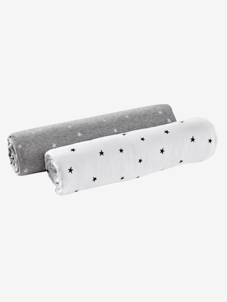Set van 2 baby hoeslakens van rekbaar jersey met sterrenprint Lichtgrijs met print - vertbaudet enfant 
