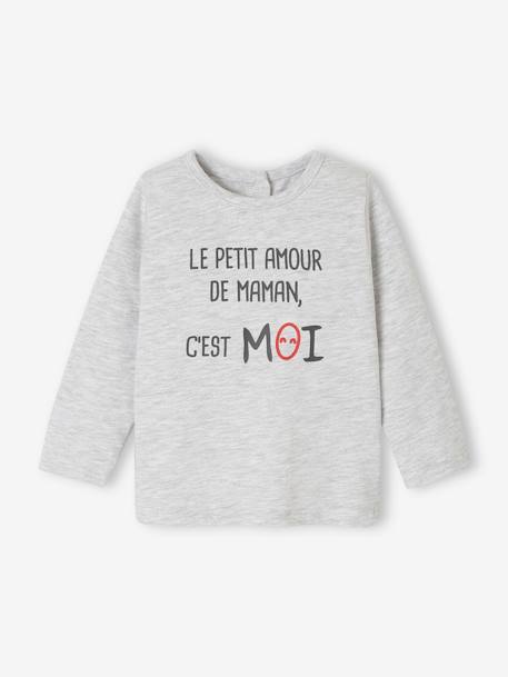 T-shirt met lange mouwen en tekst voor baby's gemêleerd grijs+wit - vertbaudet enfant 
