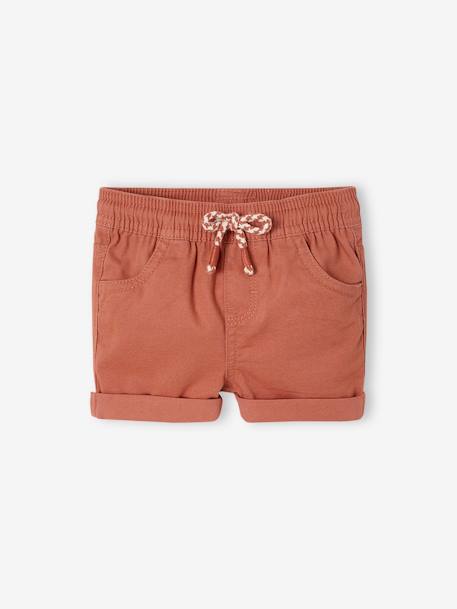 Gekeperde short met elastische tailleband babyjongen cappuccino+terracotta - vertbaudet enfant 