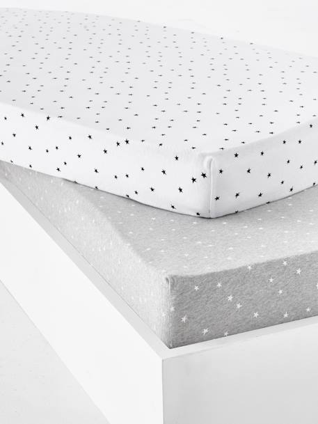 Set van 2 baby hoeslakens van rekbaar jersey met sterrenprint Lichtgrijs met print - vertbaudet enfant 