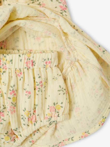 Geboorteset jurkje en broekje met bloemen lichtgeel - vertbaudet enfant 