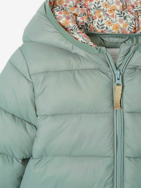 Lichtgewicht donsjas met capuchon voor meisjes groengrijs+lila+marineblauw+pruim+rozen - vertbaudet enfant 