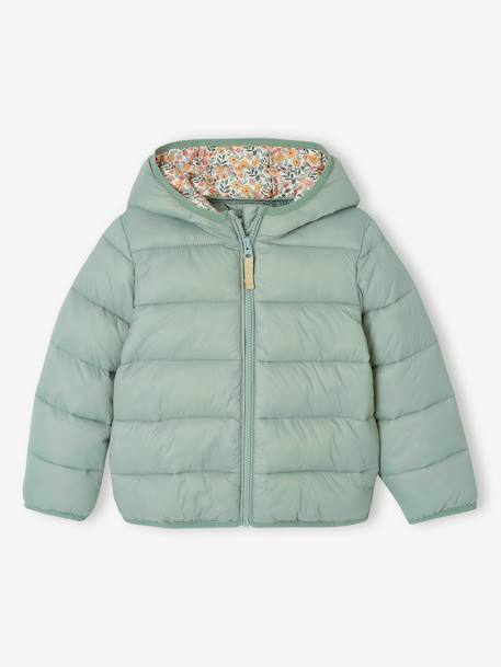 Lichtgewicht donsjas met capuchon voor meisjes groengrijs+lila+marineblauw+pruim+rozen - vertbaudet enfant 