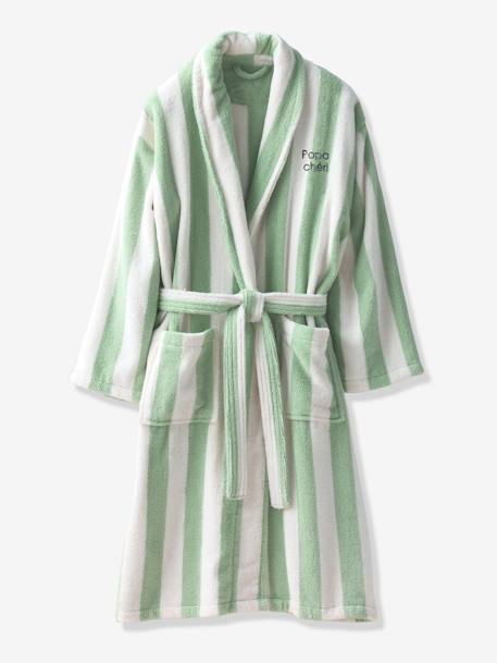 Gestreepte badjas voor volwassenen TRANSAT familie-capsulecollectie, personaliseerbaar, met gerecycled katoen blauw, gestreept+groen, gestreept+roze, gestreept - vertbaudet enfant 