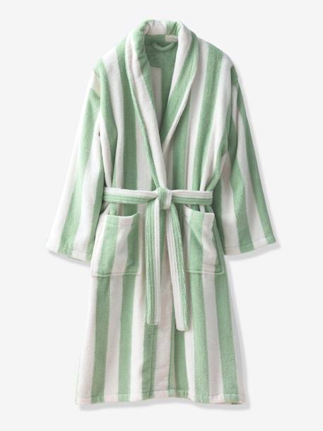 Gestreepte badjas voor volwassenen TRANSAT familie-capsulecollectie, personaliseerbaar, met gerecycled katoen blauw, gestreept+groen, gestreept+roze, gestreept - vertbaudet enfant 