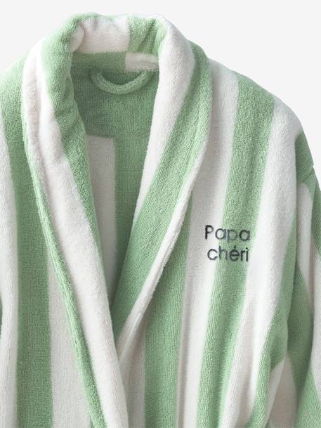 Gestreepte badjas voor volwassenen TRANSAT familie-capsulecollectie, personaliseerbaar, met gerecycled katoen blauw, gestreept+groen, gestreept+roze, gestreept - vertbaudet enfant 
