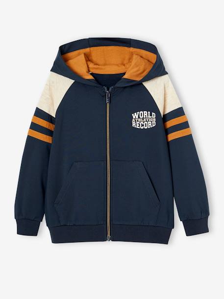 Sportsweater met raglanmouwen en ritssluiting voor jongens groen+marineblauw+pecannoot - vertbaudet enfant 