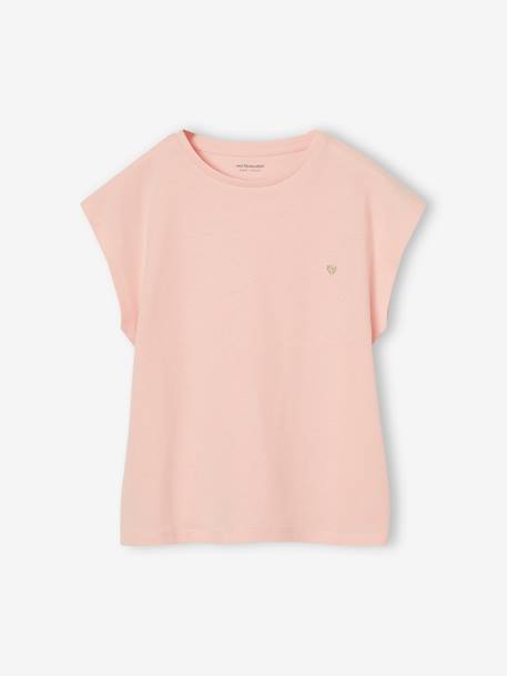 Effen Basics meisjesshirt met korte mouwen blauwgroen+ecru+marineblauw+snoepjesroze - vertbaudet enfant 