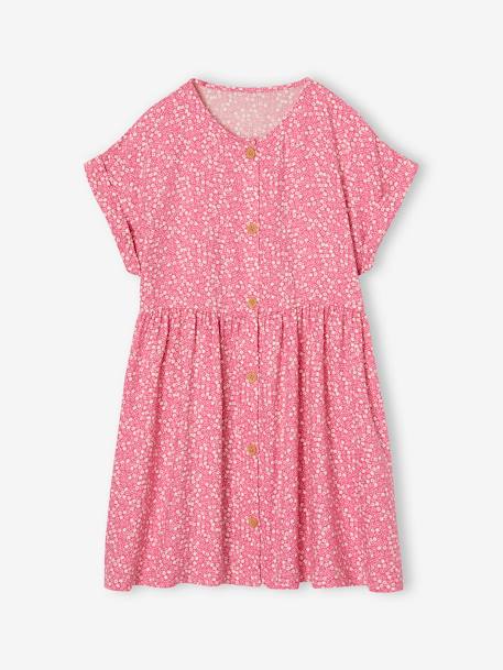 Geknoopte meisjesjurk met bloemen ecru+hemelsblauw+rouge - vertbaudet enfant 