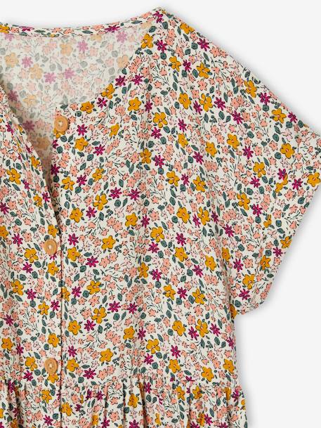 Geknoopte meisjesjurk met bloemen ecru+hemelsblauw+rouge - vertbaudet enfant 
