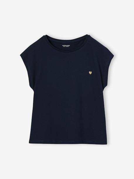 Effen Basics meisjesshirt met korte mouwen blauwgroen+ecru+marineblauw+snoepjesroze - vertbaudet enfant 