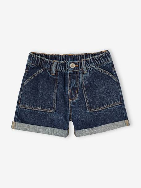 Meisjesshort van jeanstof Basics lichtblauw+middenblauw+ongewassen denim - vertbaudet enfant 