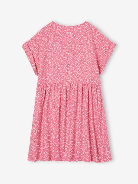 Geknoopte meisjesjurk met bloemen ecru+hemelsblauw+rouge - vertbaudet enfant 