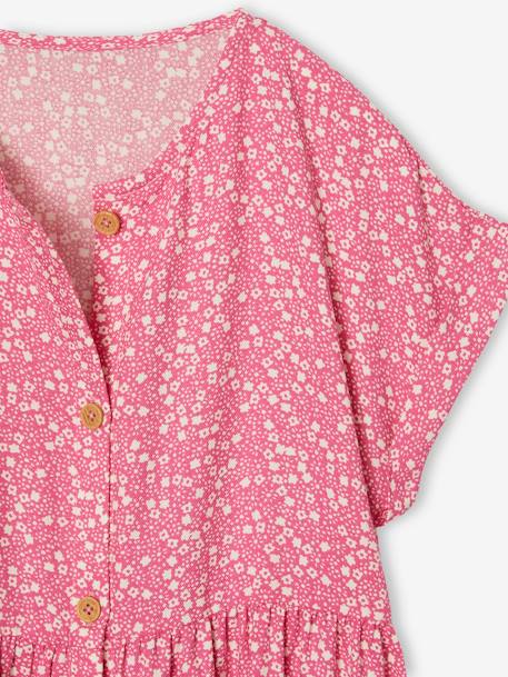 Geknoopte meisjesjurk met bloemen ecru+hemelsblauw+rouge - vertbaudet enfant 