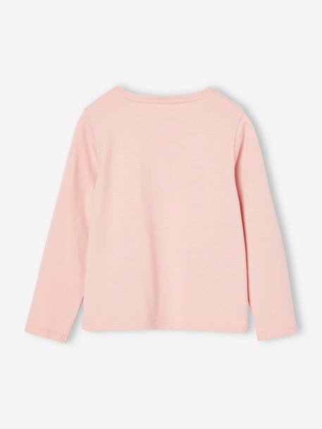 T-shirt Basics met hartjes en pailletten en lange mouwen ecru+roze (poederkleur) - vertbaudet enfant 