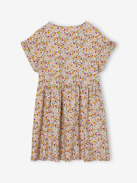 Geknoopte meisjesjurk met bloemen ecru+hemelsblauw+rouge - vertbaudet enfant 