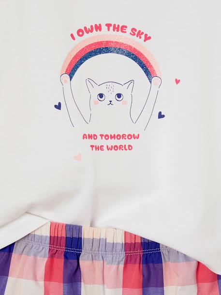 Pyjamabroek met kattenprint in popeline voor meisjes wit - vertbaudet enfant 