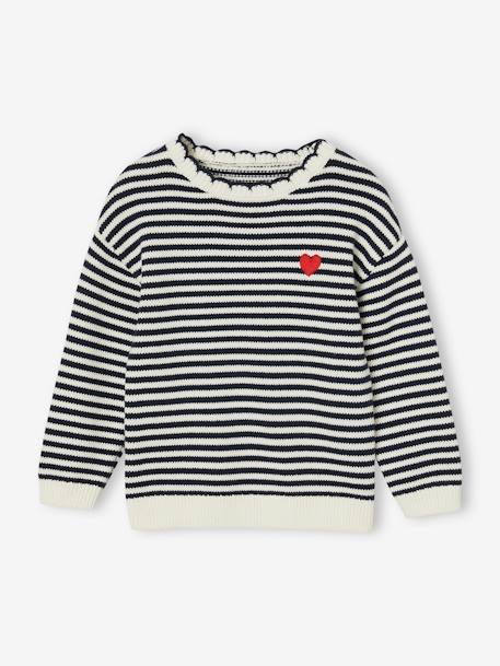 Gestreepte meisjestrui grijsblauw+marineblauw - vertbaudet enfant 