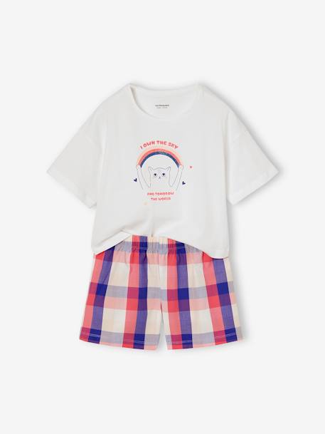 Pyjamabroek met kattenprint in popeline voor meisjes wit - vertbaudet enfant 